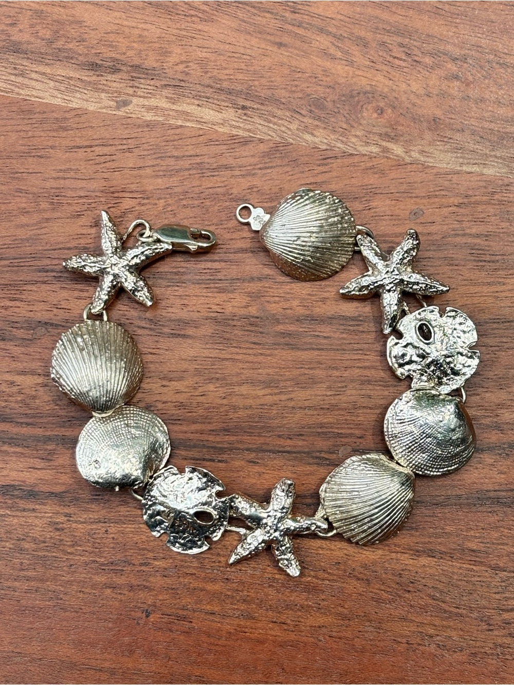 Vintage 925 Sterling Silver Sea Life Bracelet Starfish Shell Coastal 7.5”